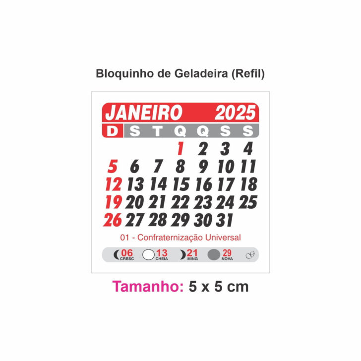 Mini Calendário 5×5 Cm Ano 2025