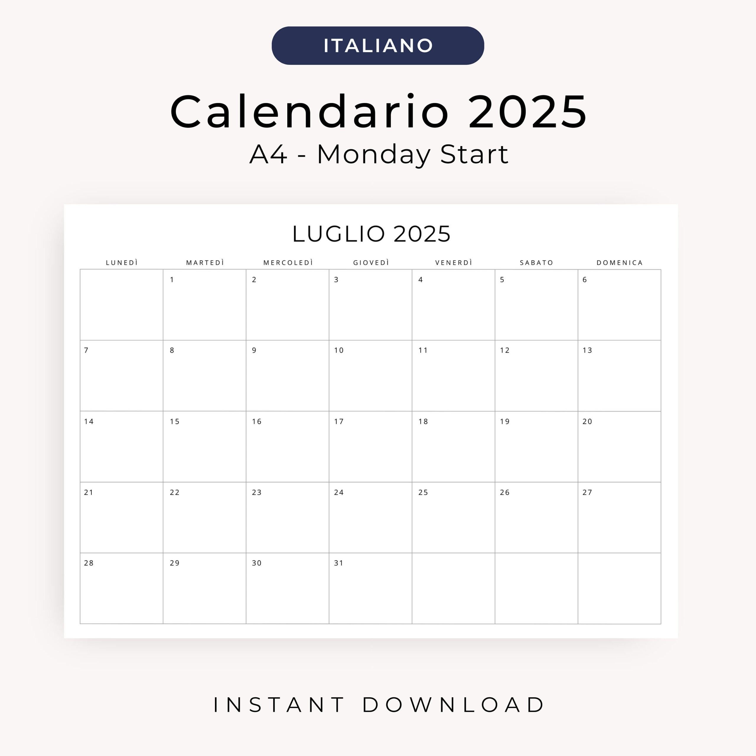 2025 Calendario 2025 Calendario In Italiano Stampabile 2025 | Calendário 2025 Em