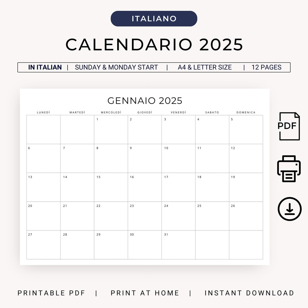 2025 Calendario 2025 Calendario In Italiano Stampabile 2025 | Everyday Is a New Day Calendário 2025