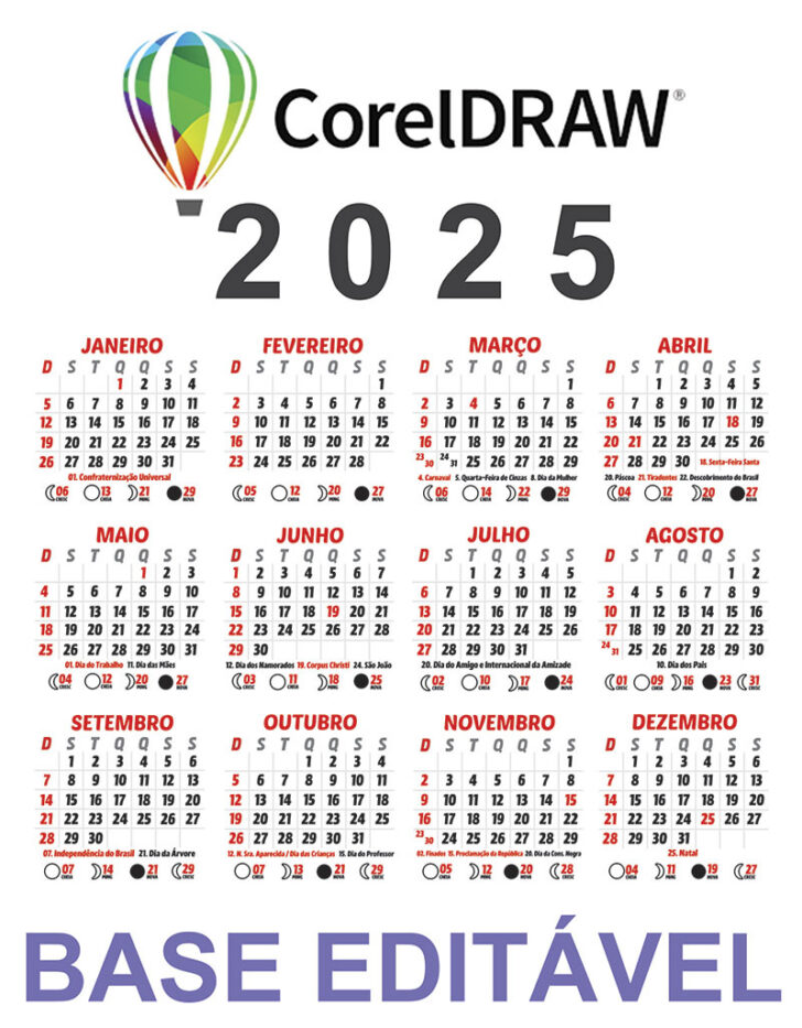 Calendário 2025 com Fases Da Lua