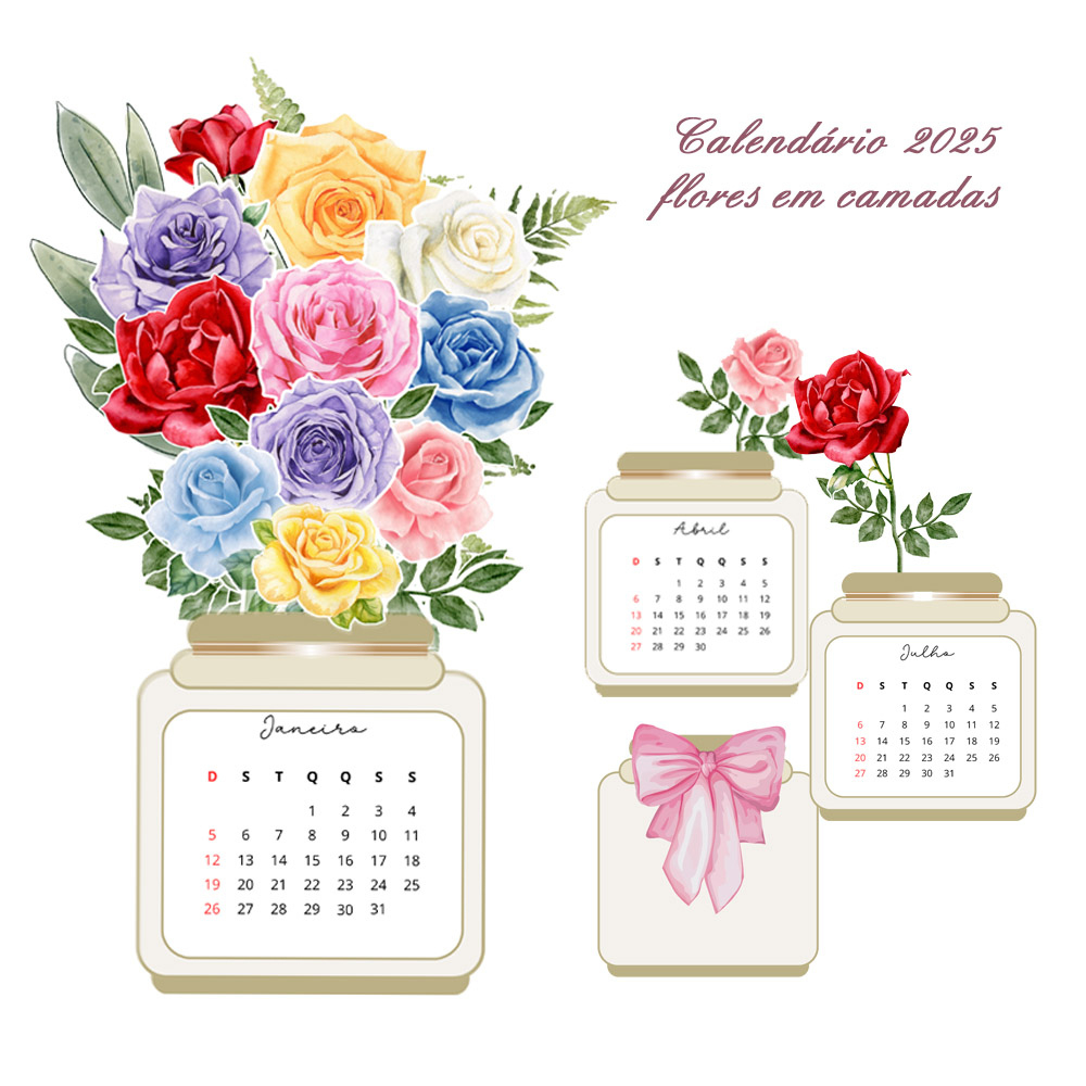 Arquivo Digital Calendário 2025 Rosas Papelaria Criativa | Arquivo Digital Calendário 2025