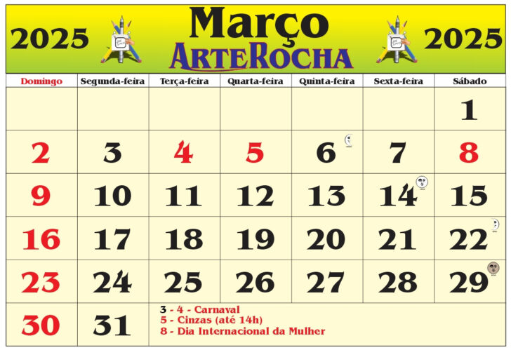 Calendário Mês de Março de 2025