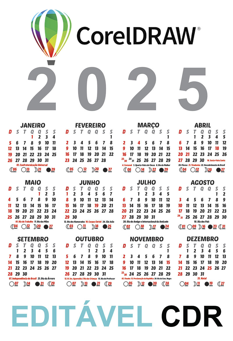 Base De Calendário 2025 Em Cdr Para Editar - Calendáriolegal | Calendário 2025 para Editar Grátis