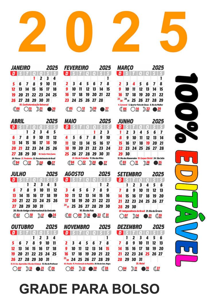 Calendário 2025 com Feriados