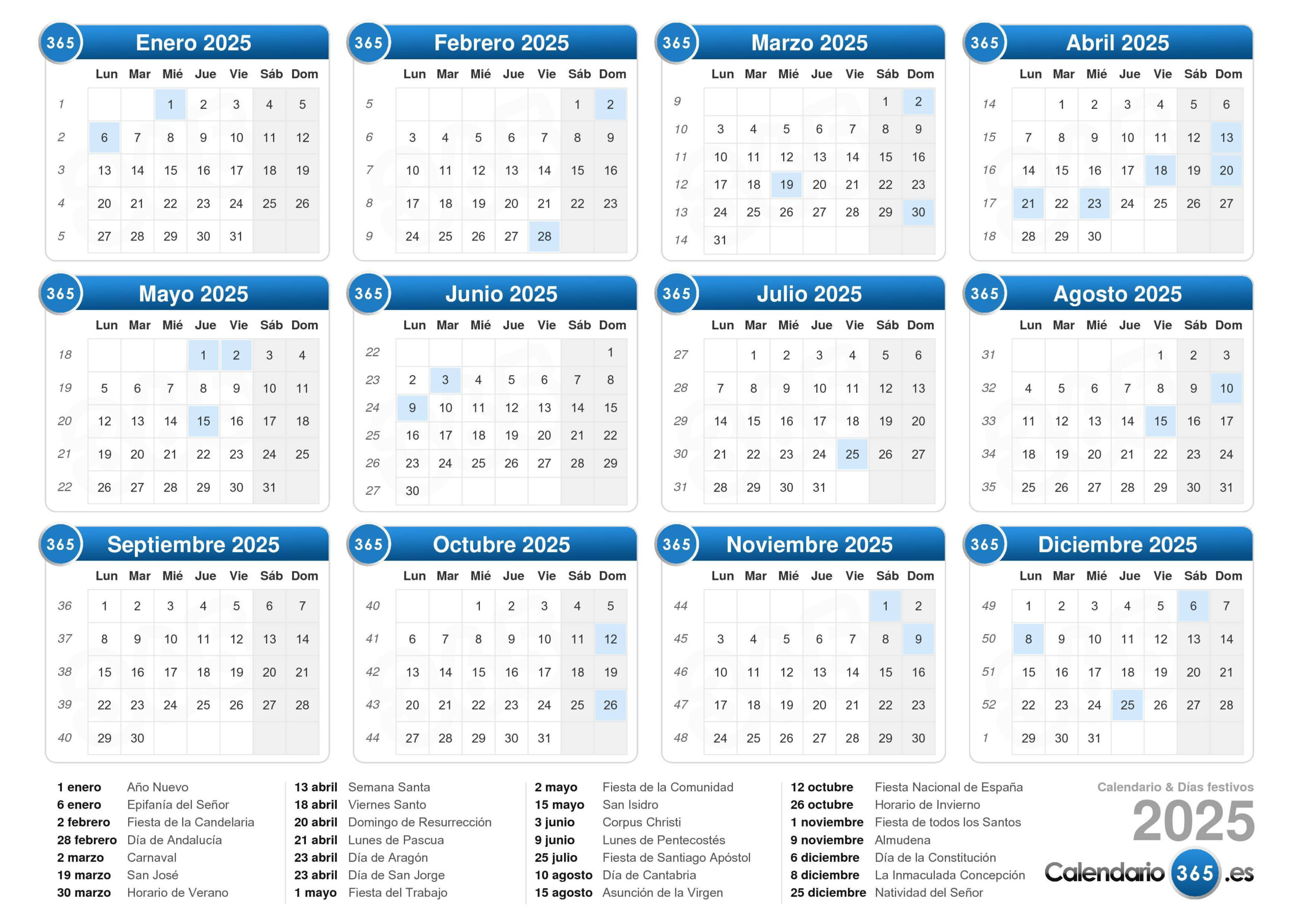 Calendario 2025 | Calendário 365 2025