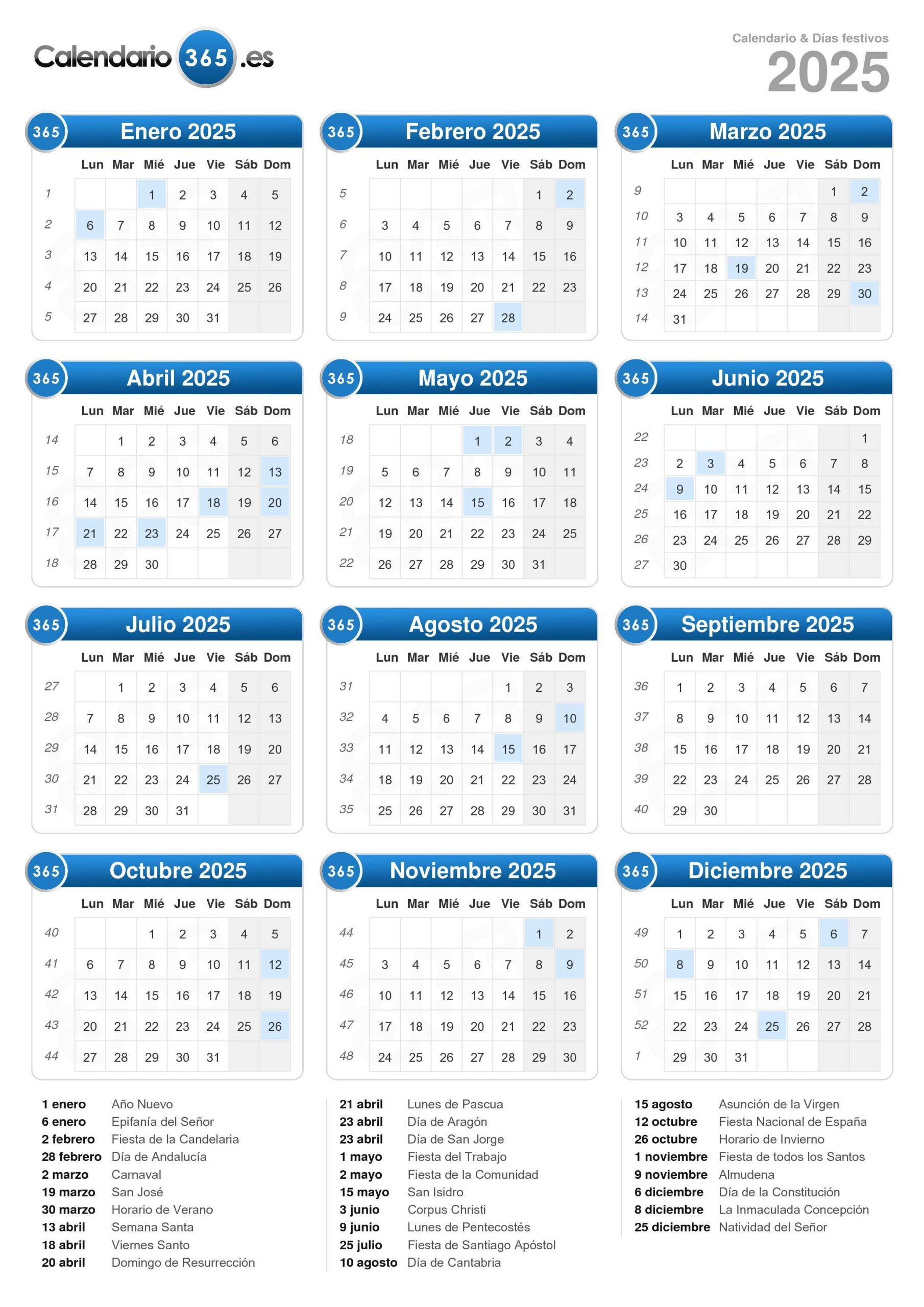 Calendario 2025 | Calendário 365 2025