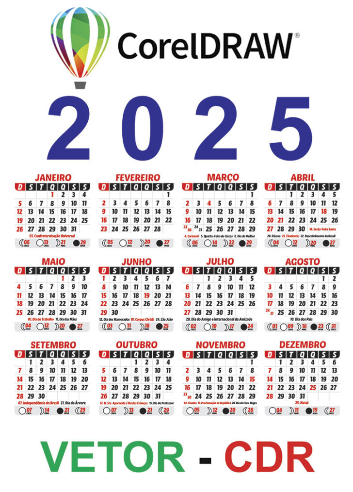 2025 Calendário com Feriados