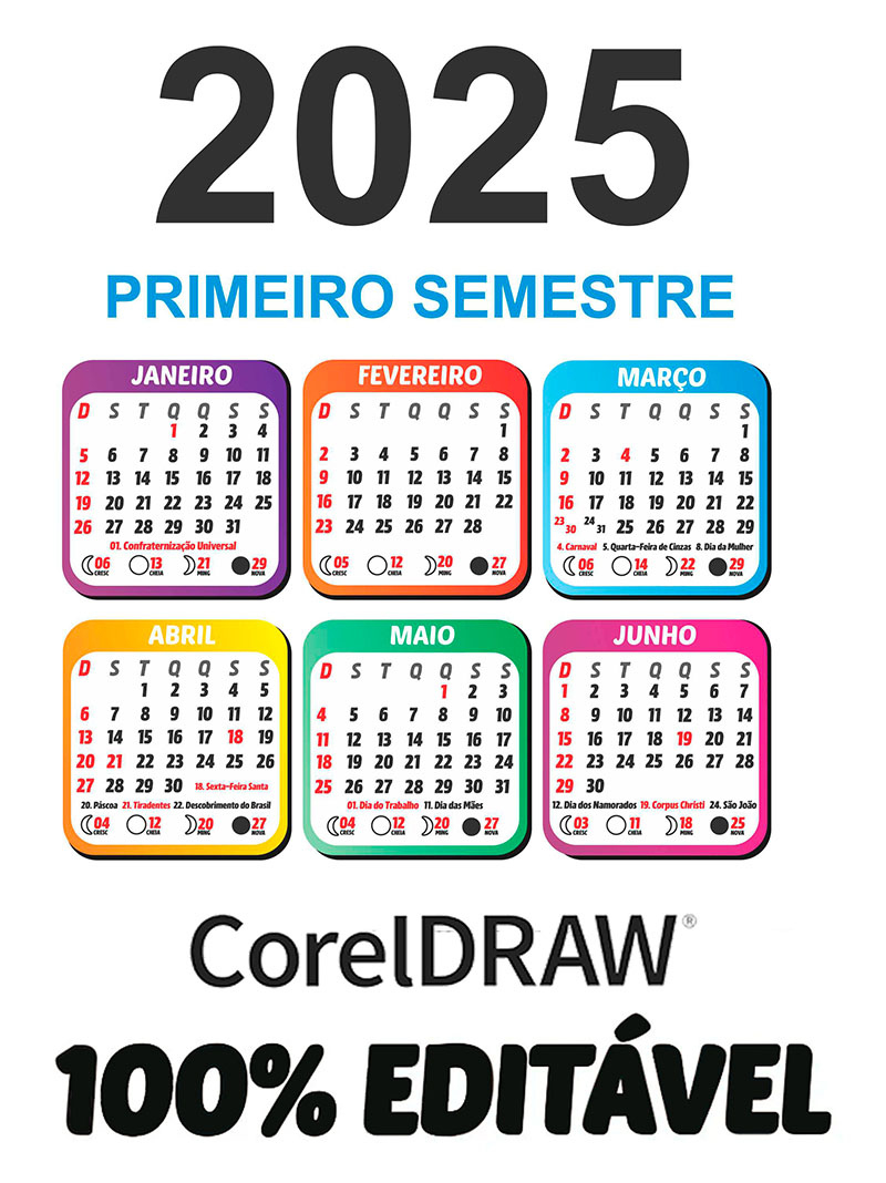 Calendário 2025 De Mesa Primeiro E Segundo Semestre Vetor | Calendário 2025 Vetor Grátis