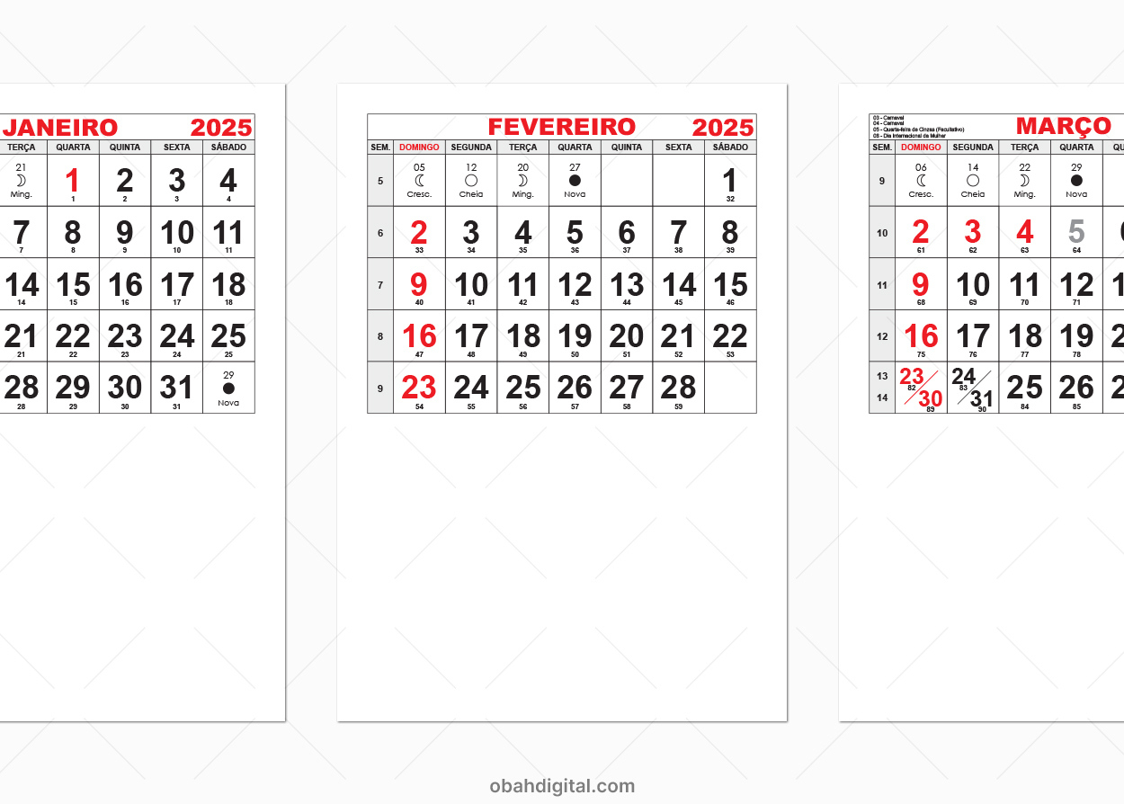 Calendário 2025 Editável A4 (Ai, Eps, Pdf, Png) | Calendário 2025 Mensal
