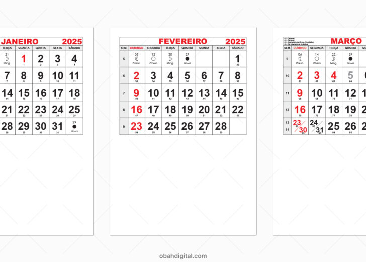 Calendário 2025 para Imprimir Folha A4