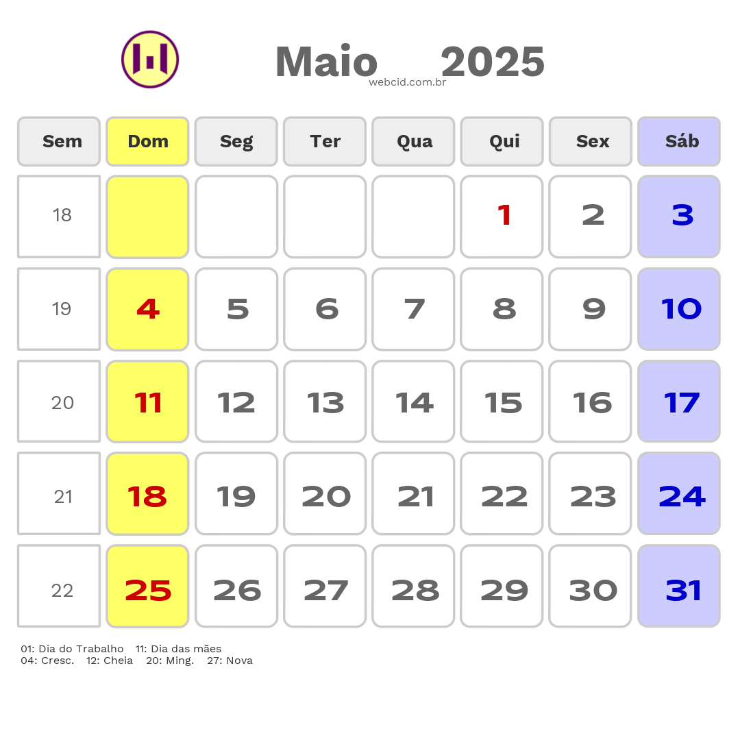 Calendário 2025 Em Formato Png - Santarém-Pa | Calendário Lunar 2025 Maio