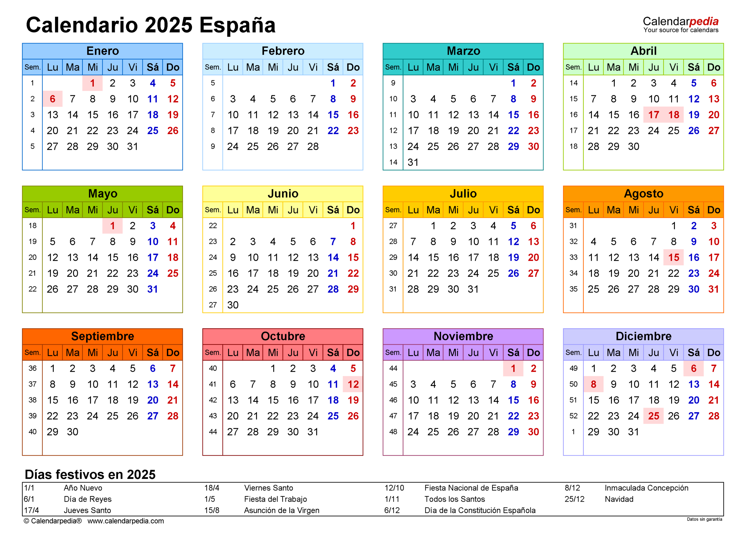 Calendario 2025 En Word, Excel Y Pdf - Calendarpedia | Ver Calendário de 2025