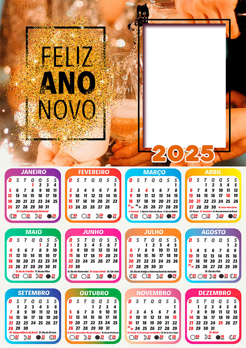 Calendário 2025 Feliz Ano Novo Dourado Em Png Arte Digital | Ano Novo 2025 Calendário