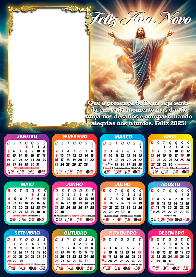 Calendário 2025 Feliz Ano Novo Jesus Png Arte Digital | Ano Novo 2025 Calendário