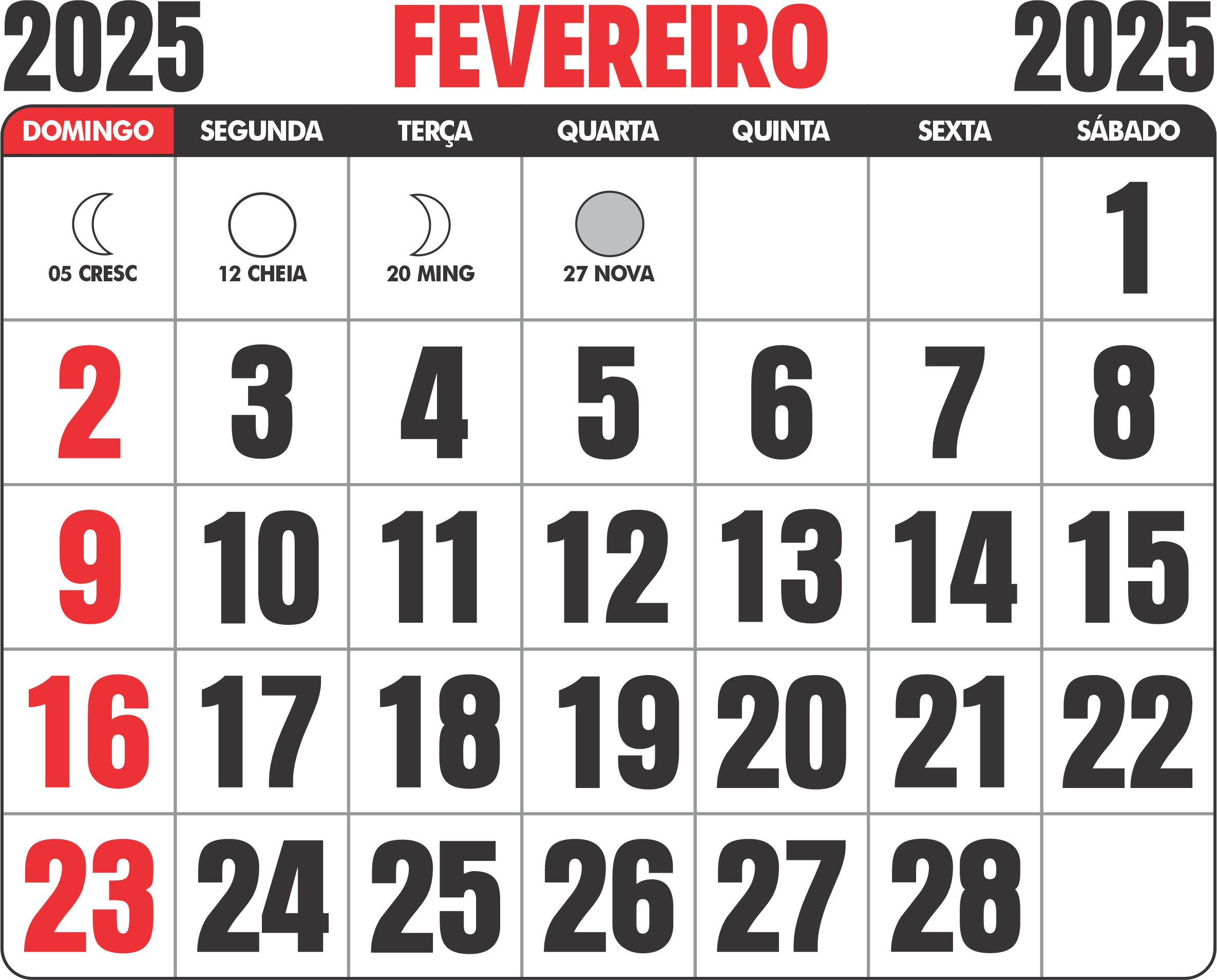 Calendário 2025 Fevereiro Para Imprimir - Imagem Legal | Calendário Fevereiro 2025 com Feriados