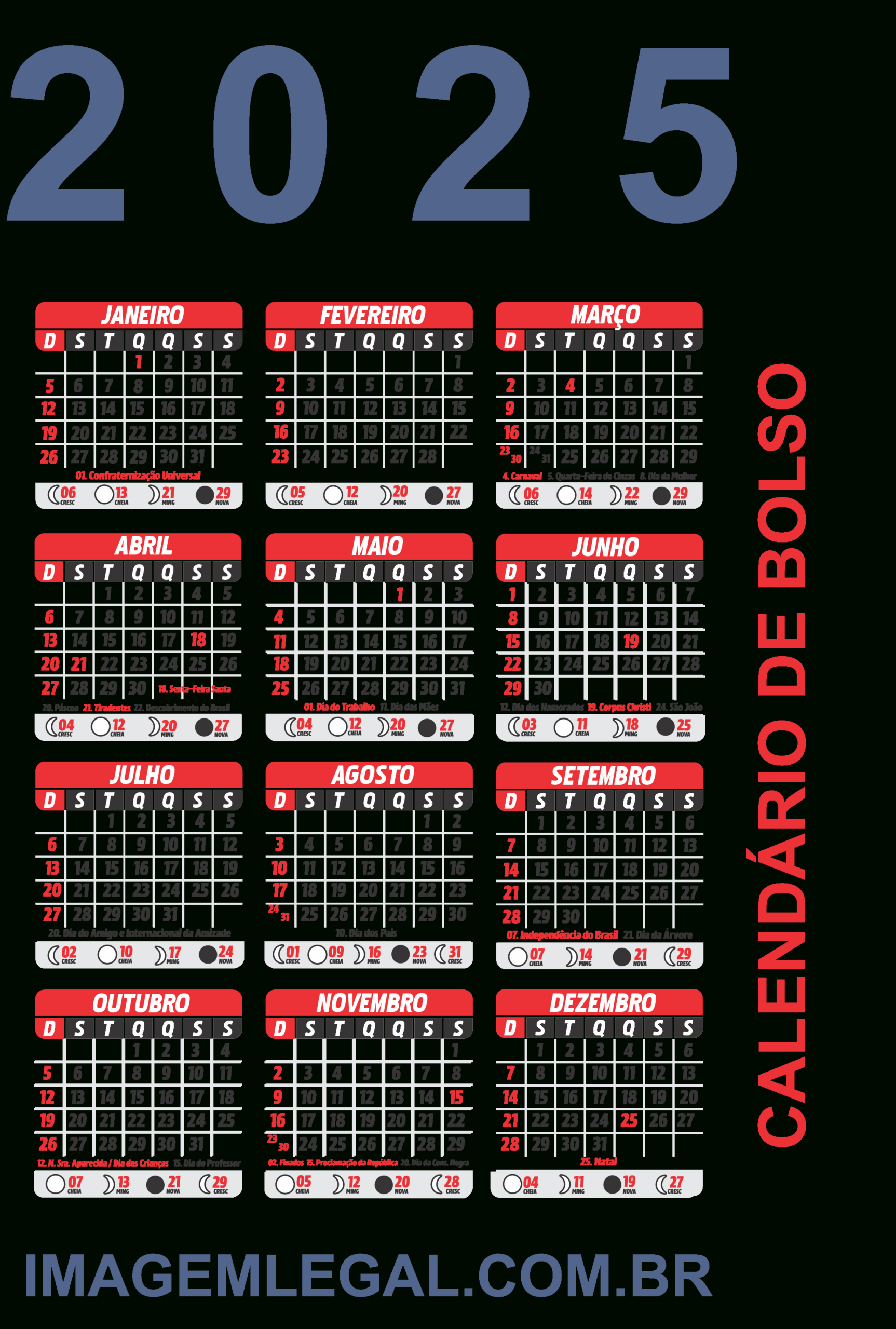 Calendário 2025 com Feriados Png Calendário 2025