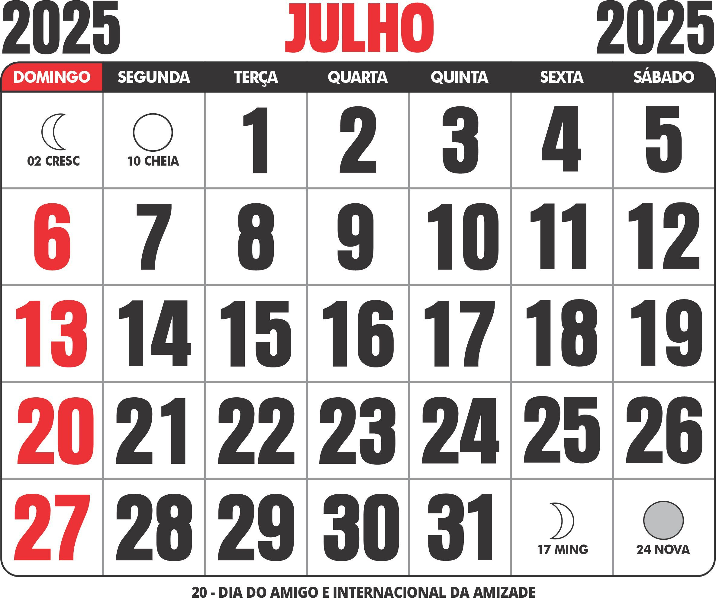 Calendário 2025 Julho Para Imprimir - Imagem Legal | Calendário de Julho 2025