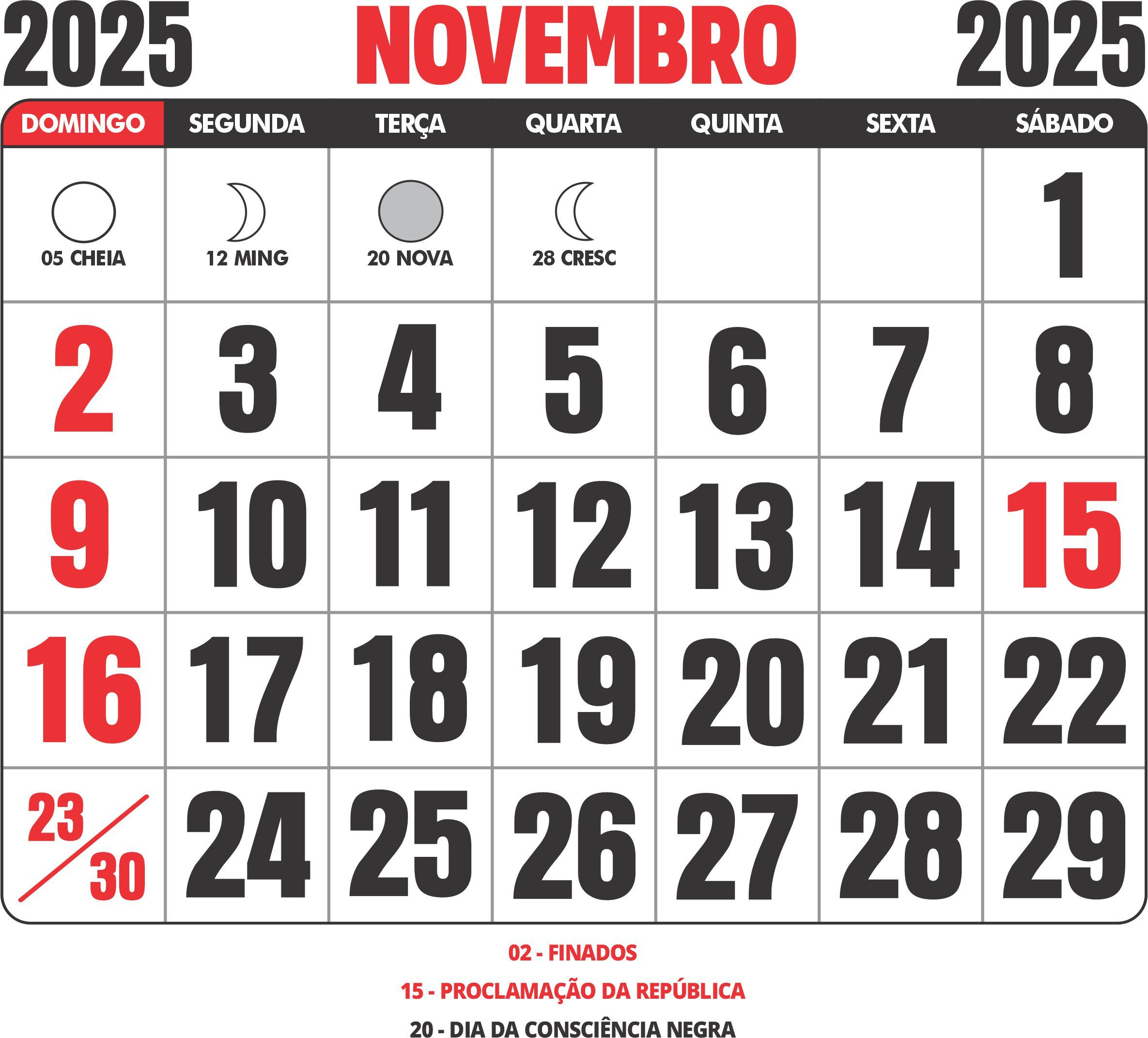 Calendário 2025 Novembro Para Imprimir - Imagem Legal | Calendário de Novembro 2025