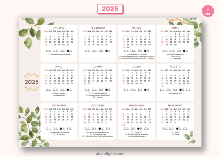 Calendário 2025 Brasil com Feriados para Imprimir