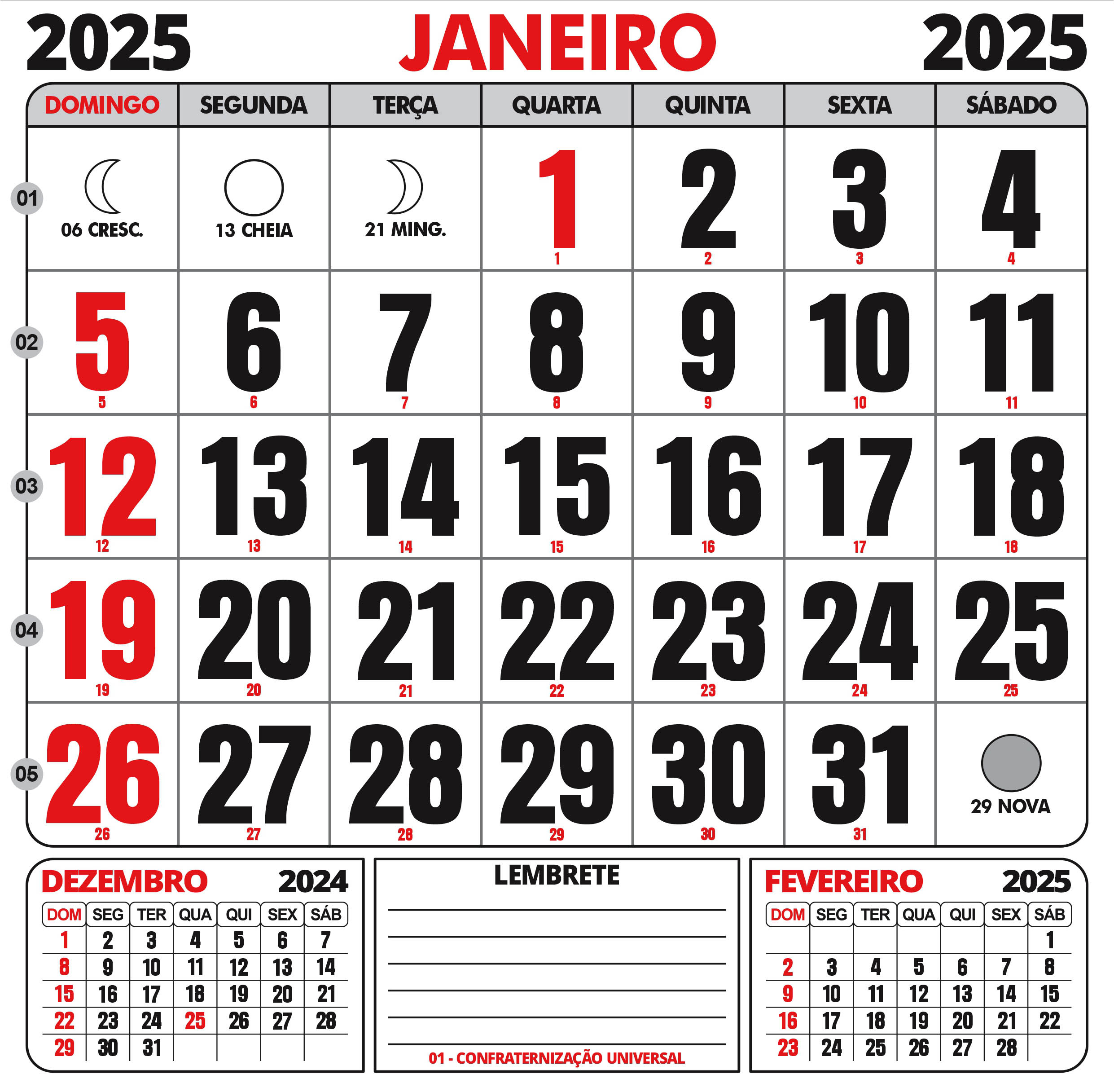 Calendário 2025 Para Imprimir Com Feriados - Digital Grátis | Calendário 2025 para Imprimir Grátis