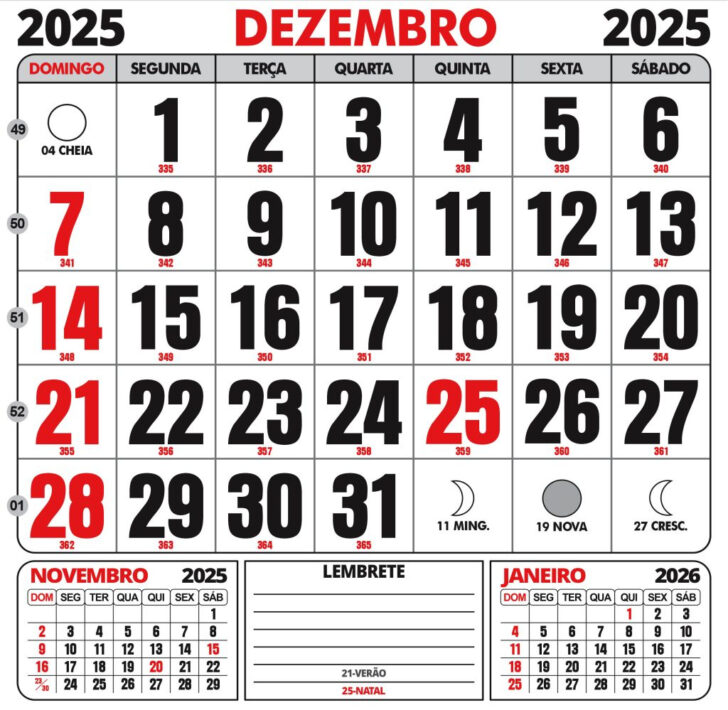 Calendário Dezembro 2025 com Feriados