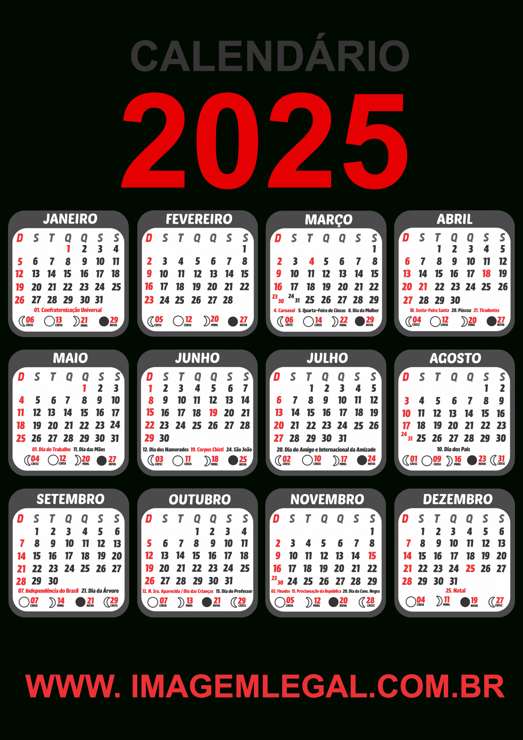 Calendário 2025 Png Com Feriados - Imagem Legal | Calendário 2025 Com Feriado