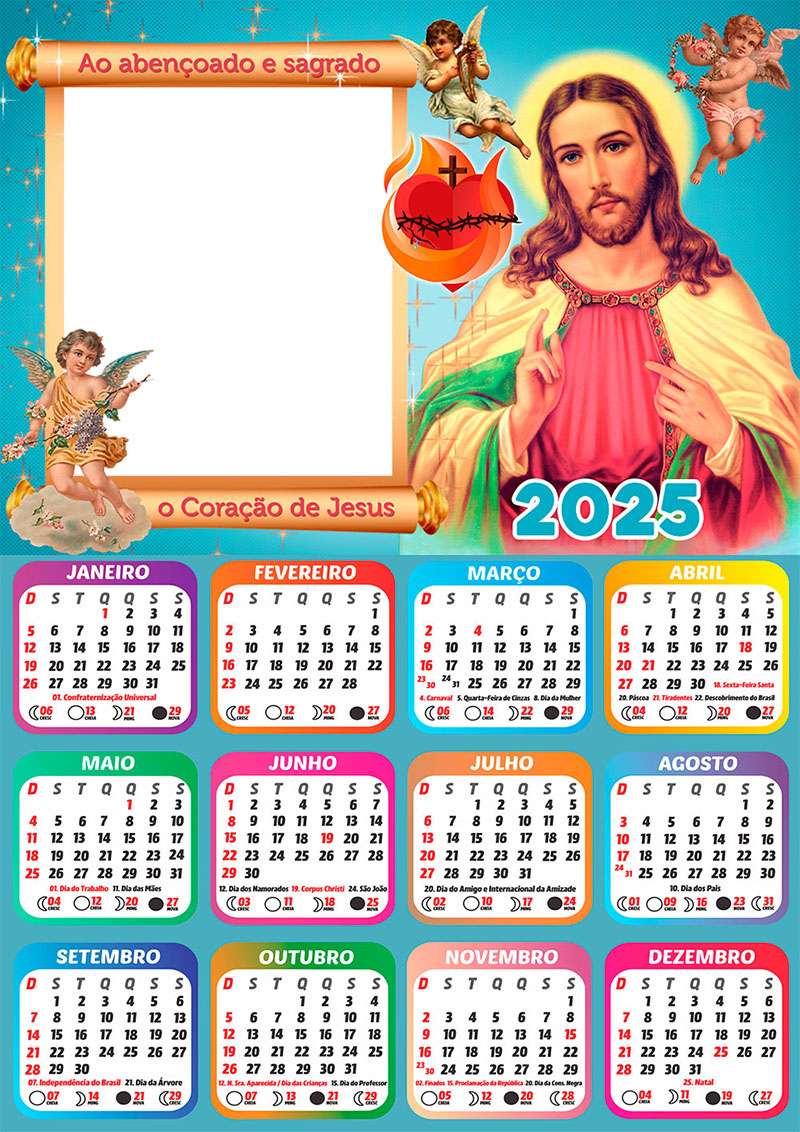 Calendário 2025 Sagrado Coração De Jesus Em Png Arte Digital | Calendário Sagrado Coração de Jesus 2025