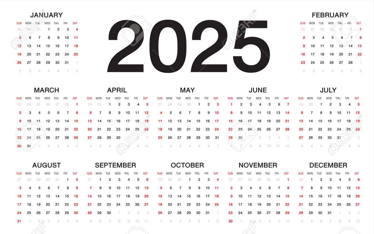 Calendário 2025, Semana Começa A Partir De Domingo, Modelo De | Calendário 2025 com Semana