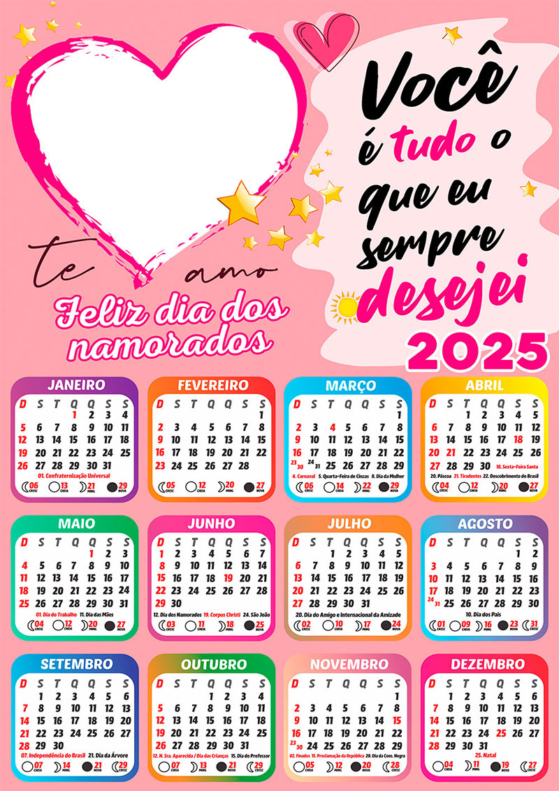 Calendário 2025 Sempre Desejei Em Png Arte Dia Dos Namorados | Calendário de Carnaval 2025