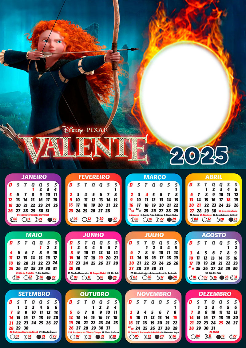 Calendário 2025 Valente Em Png Arte Digital - Calendáriolegal | Calendário 2025 Para Personalizar