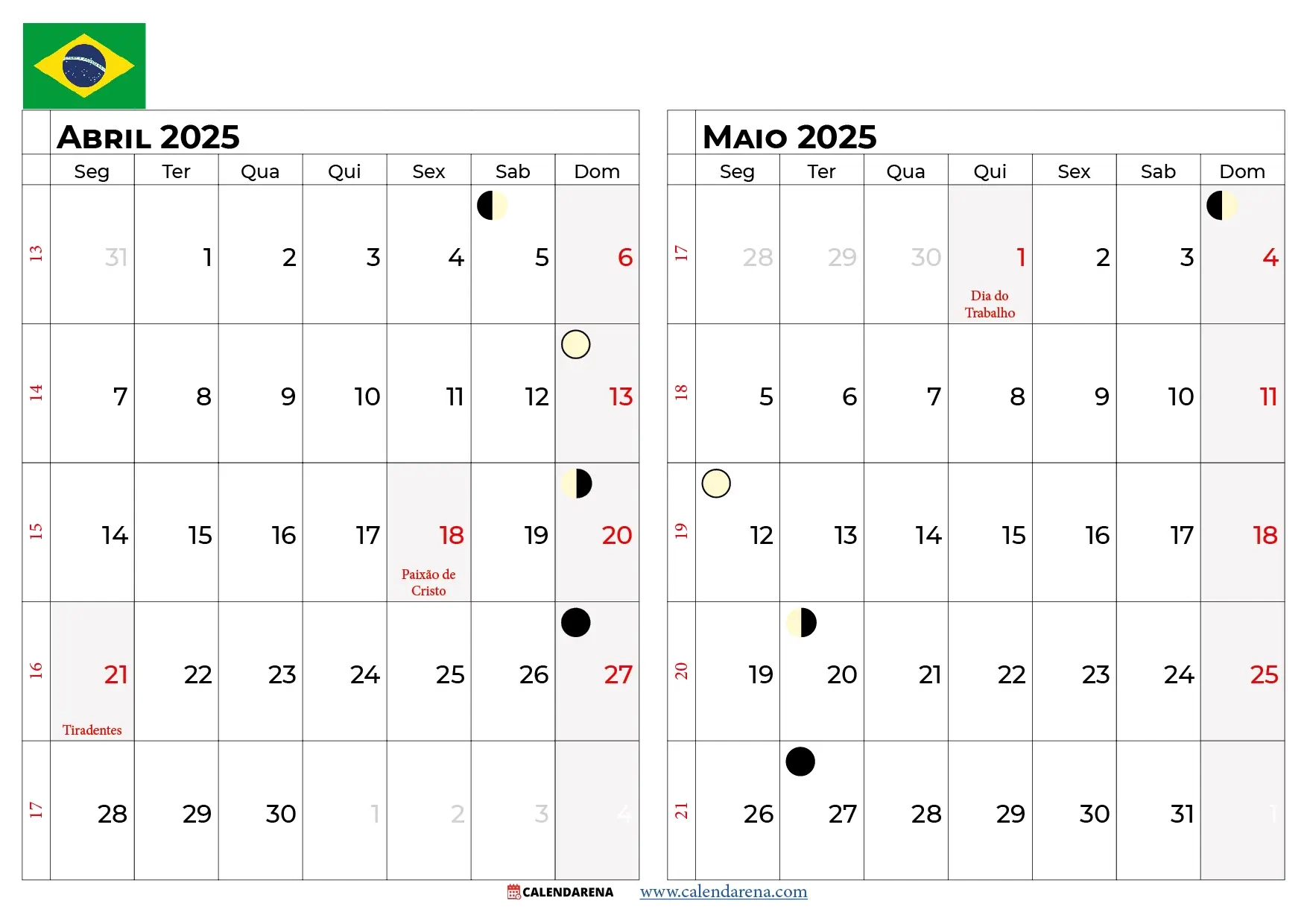 Calendário Abril 2025 Brasil | Calendário Abril E Maio 2025