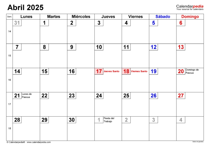 Calendário Semana Santa 2025