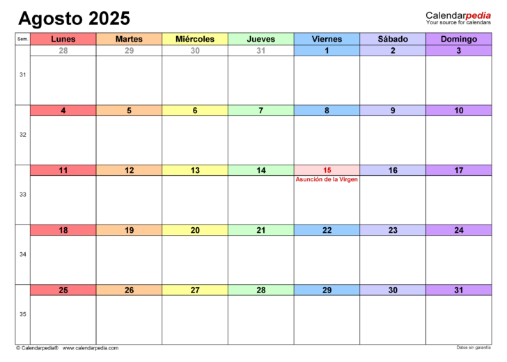 Calendário de 2025 Agosto