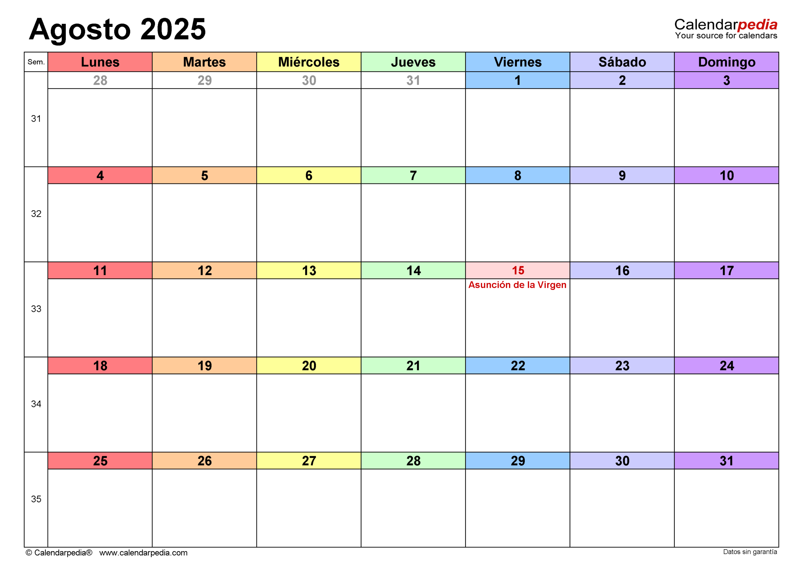 Calendario Agosto 2025 En Word, Excel Y Pdf - Calendarpedia | Calendário De 2025 Agosto