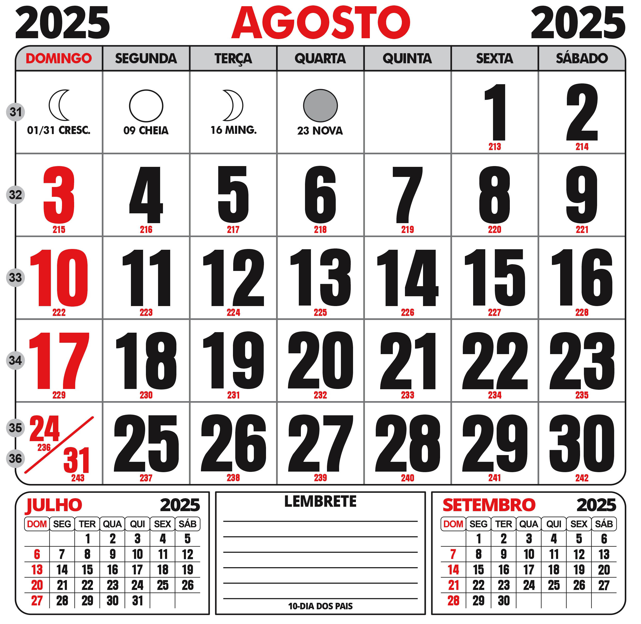 Calendário Agosto 2025 Para Imprimir - Digital Grátis | Calendário Agosto 2025 Com Feriados