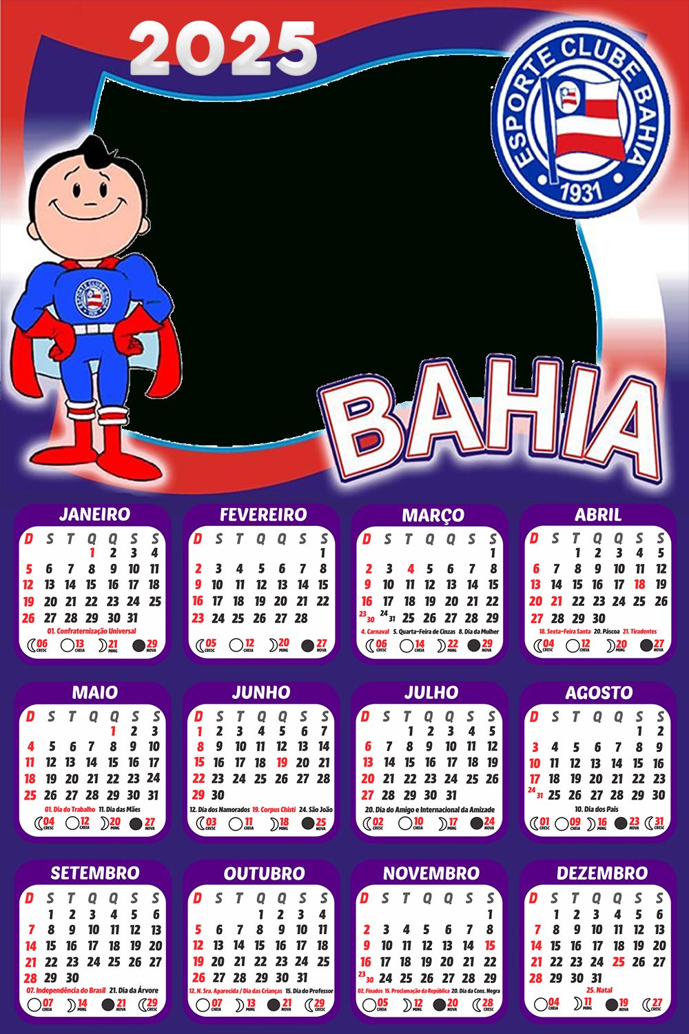 Calendário Bahia Futebol 2025 Png - Digital Grátis | Calendário Escolar 2025 Bahia