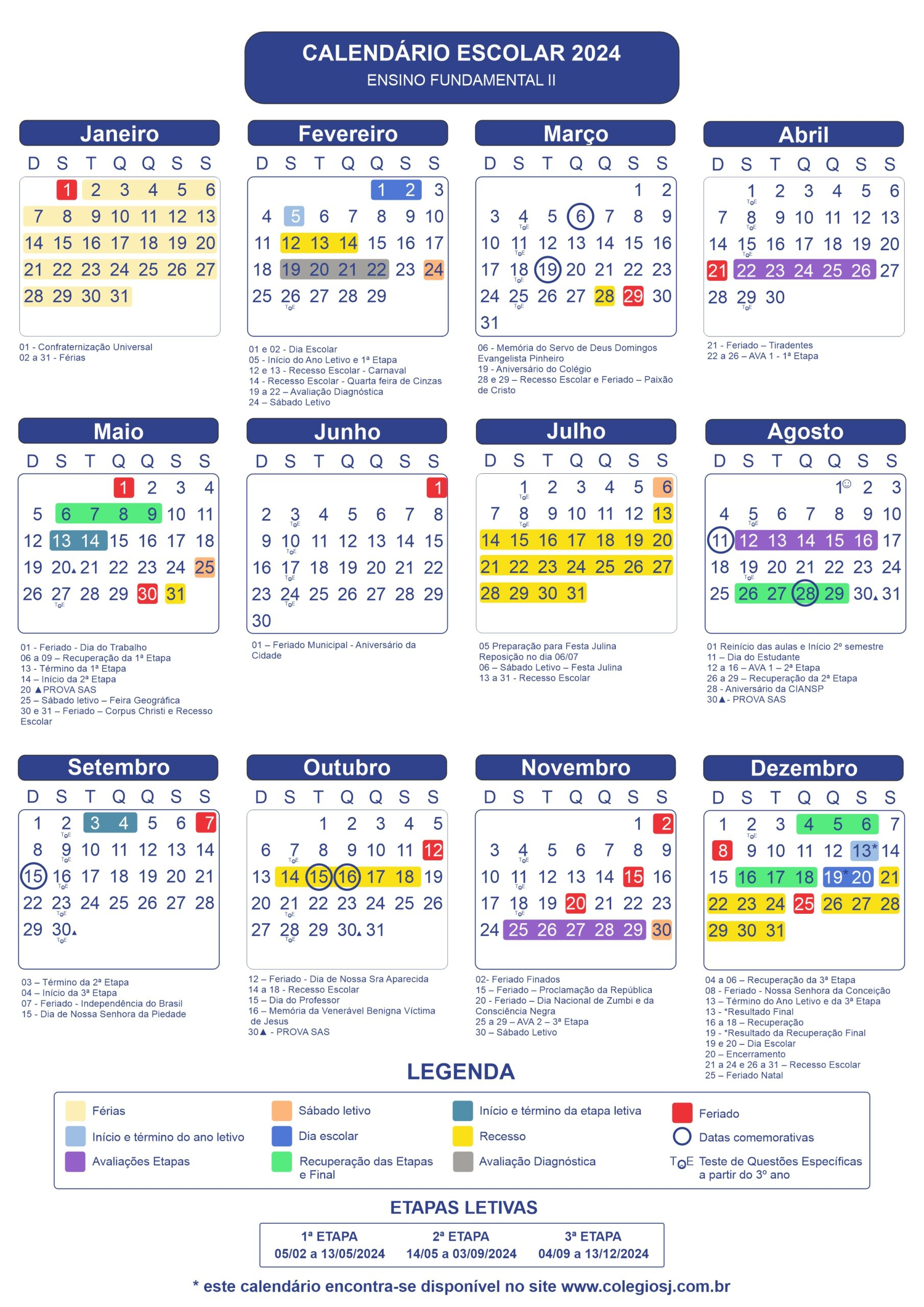 Calendário | Colégio São José | Calendário Escolar 2025 Gdf