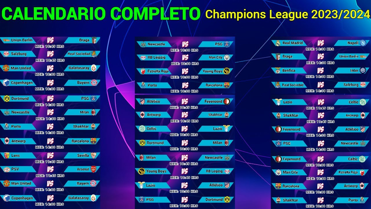 Calendario Completo De La Champions League 2023/2024 | Calendário Champions League 2025