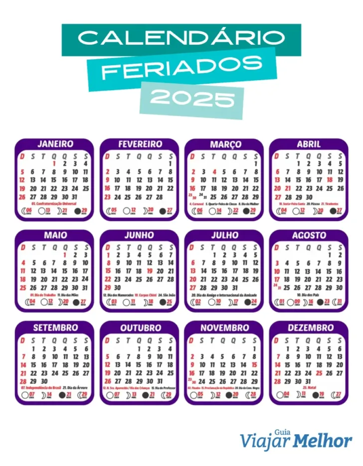 Calendário 2025 com Feriados Bh