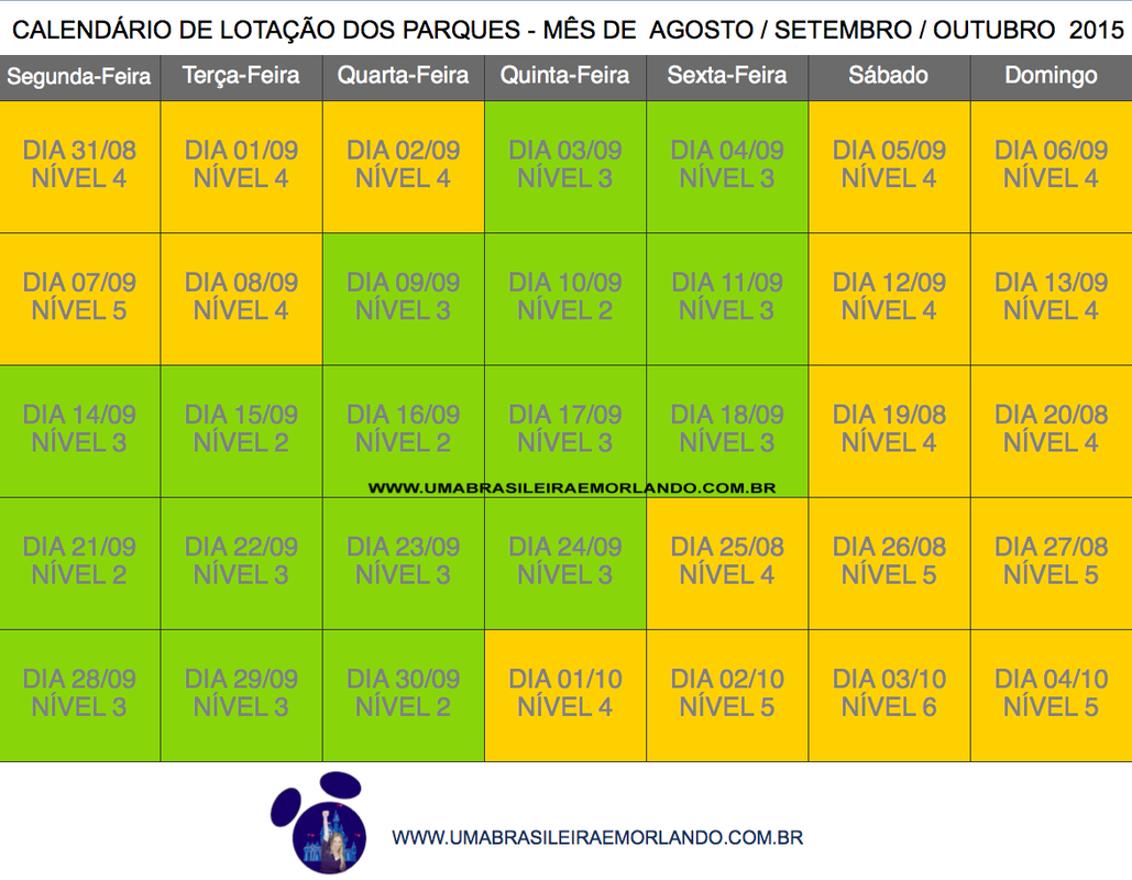 Calendário De Lotação Dos Parques - Uma Brasileira Em Orlando | Calendário De Lotação Disney 2025