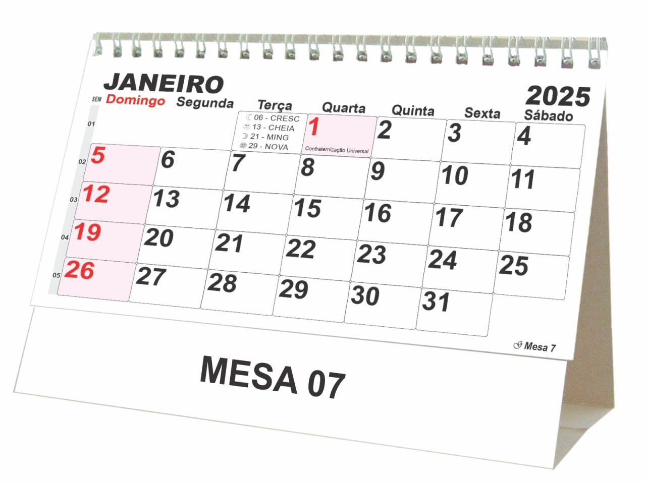 Calendário De Mesa 2025 - Mesa 7 - Grafiara | Calendário 2025 de Mesa