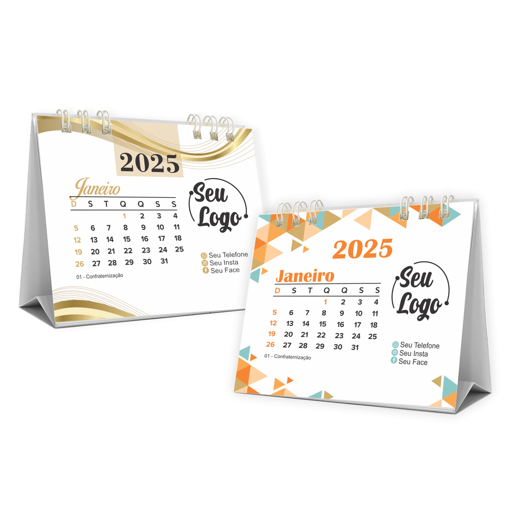 Calendário De Mesa Personalizado 2025 - Modelo Triângulo Grande | Calendário de Mesa 2025 Personalizado