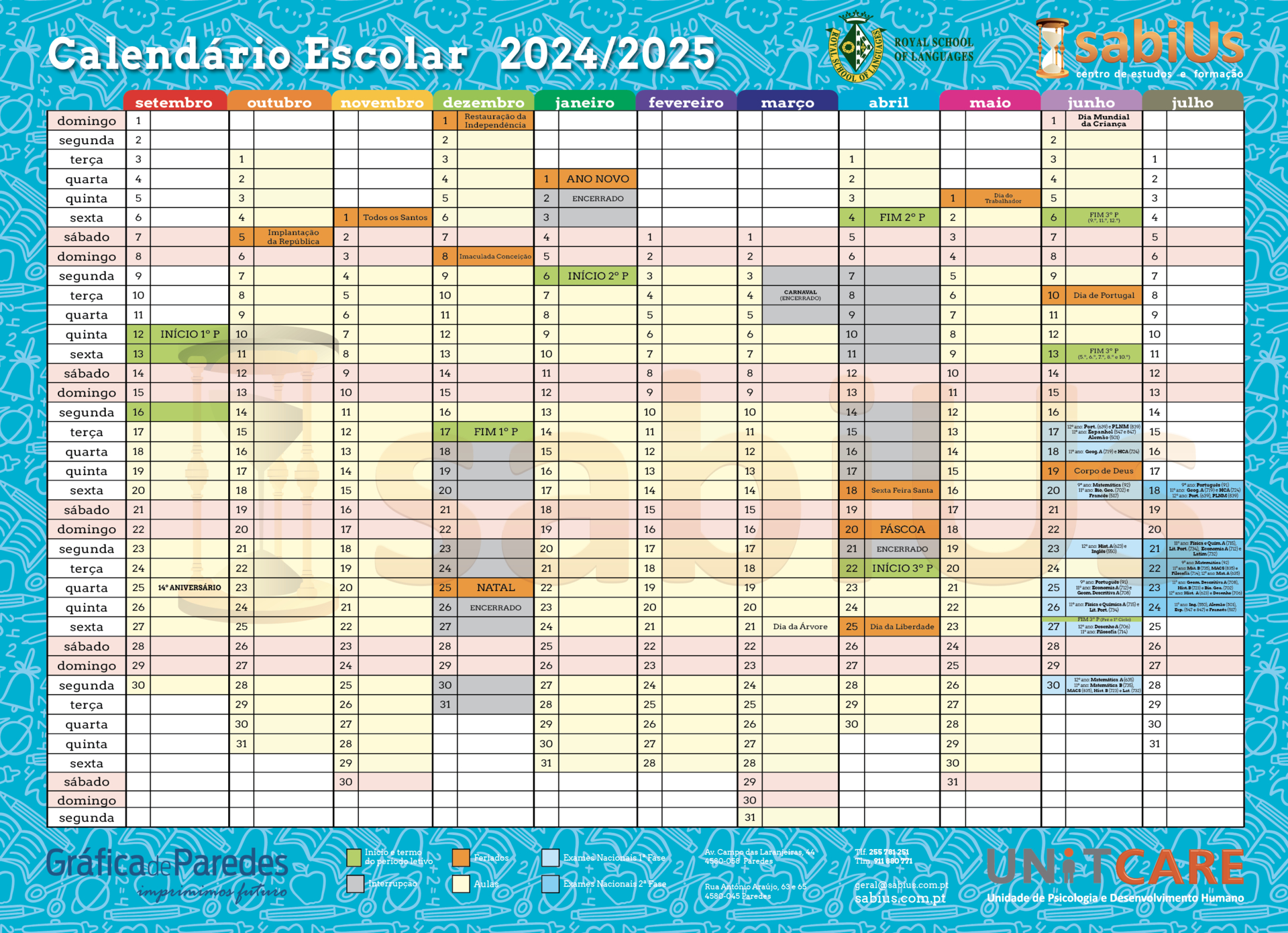 Calendário Escolar 2024/2025 | Calendário Ano Letivo 2025