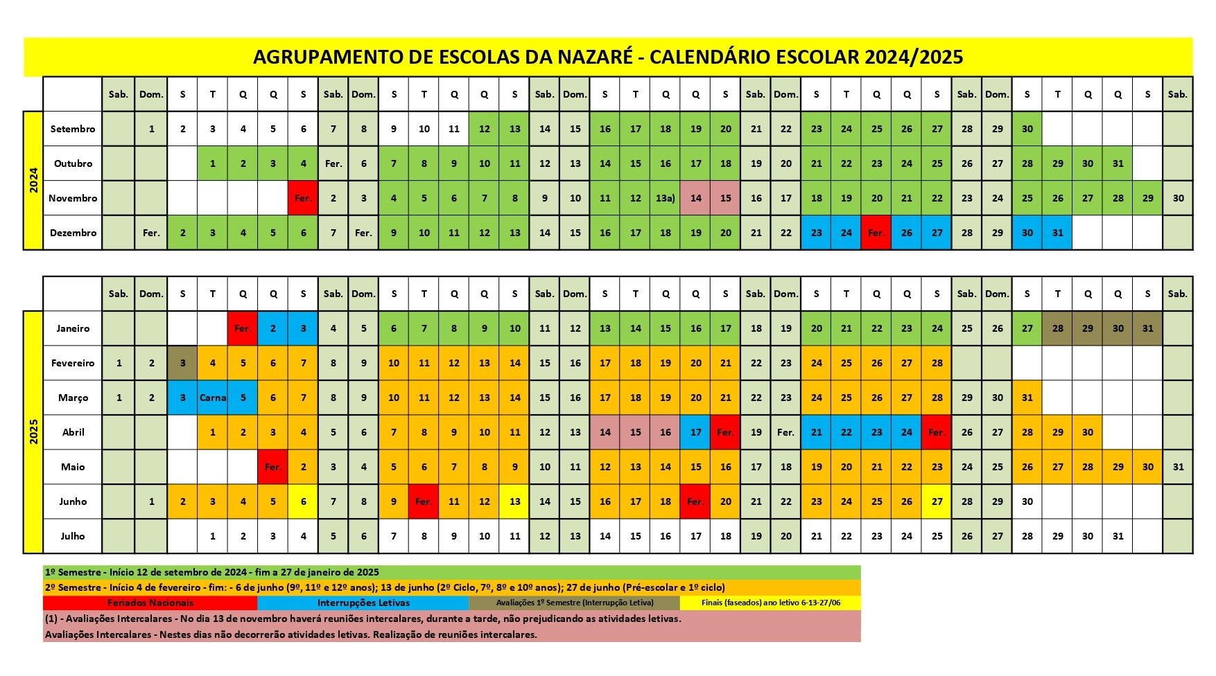 Calendário Escolar 2024/2025 | Calendário Escolar 2025 Portugal