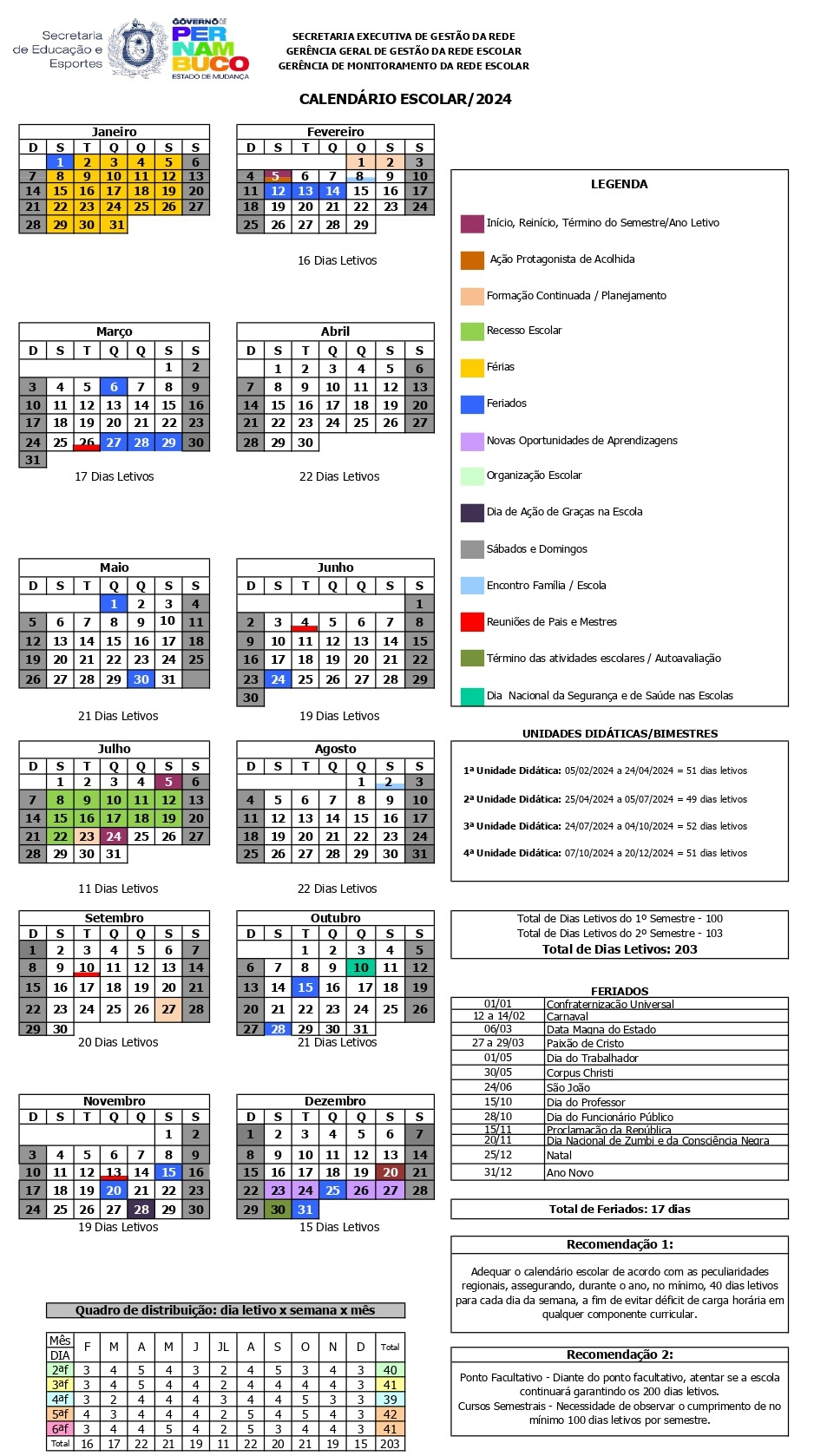 Calendário Escolar 2024 – See | Calendário Escolar Pernambuco 2025