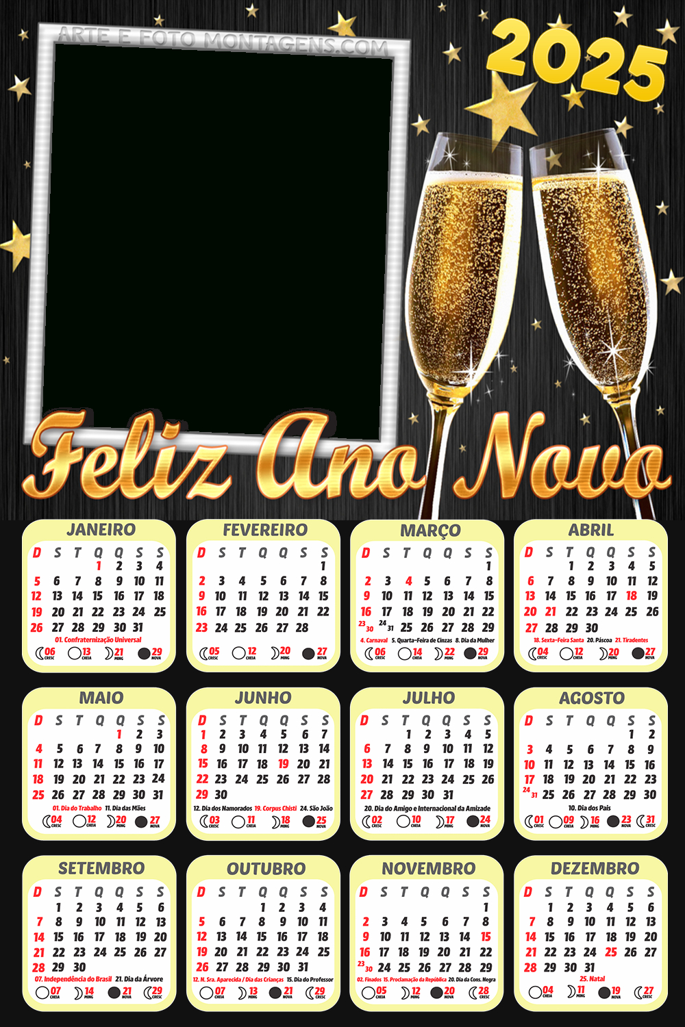 Calendário Feliz Ano Novo 2025 - Digital Grátis | Ano Novo 2025 Calendário