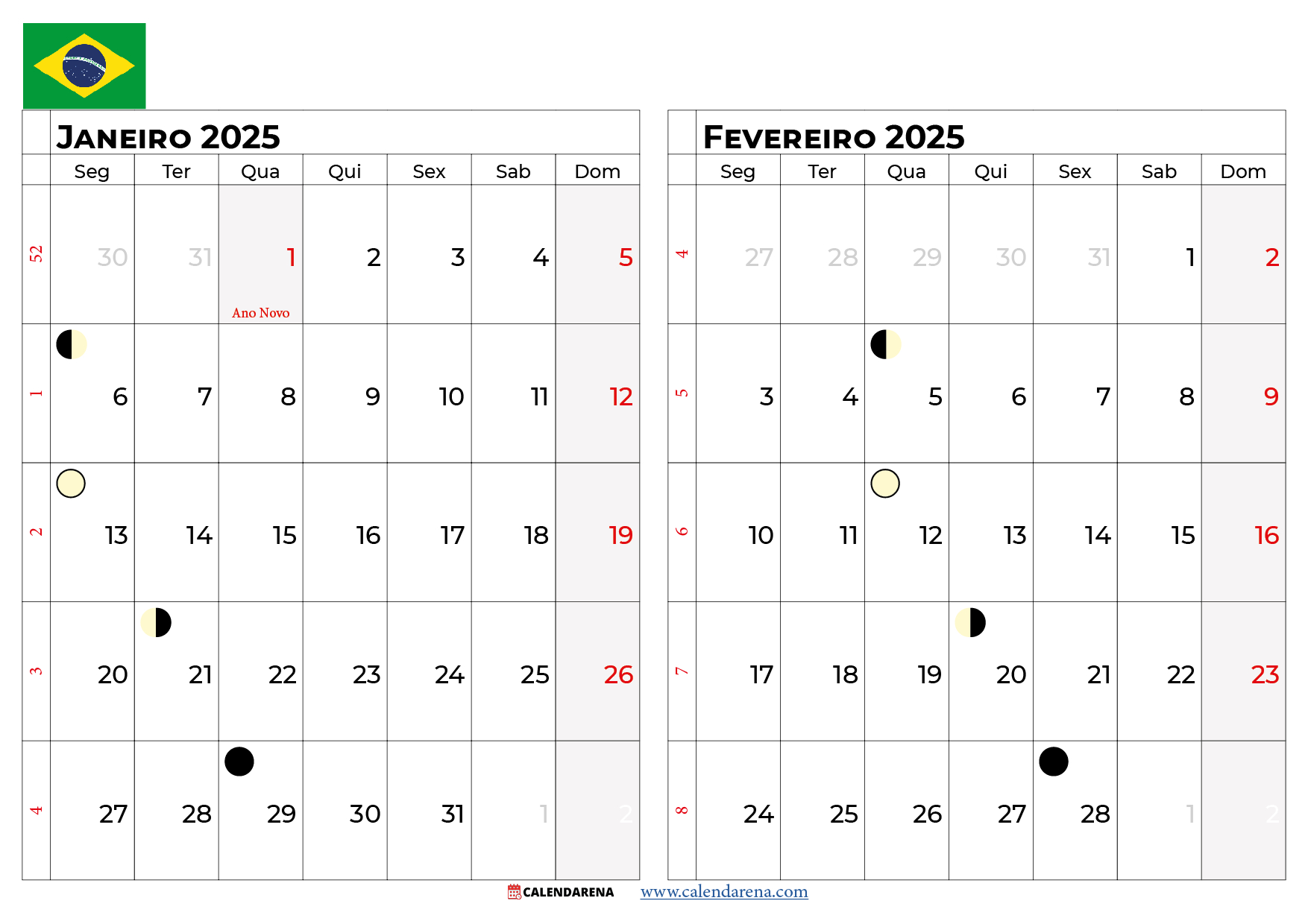 Calendário Fevereiro 2025 Brasil | Calendário 2025 Janeiro E Fevereiro