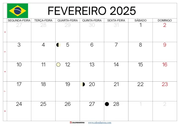 Calendário de 2025 Fevereiro