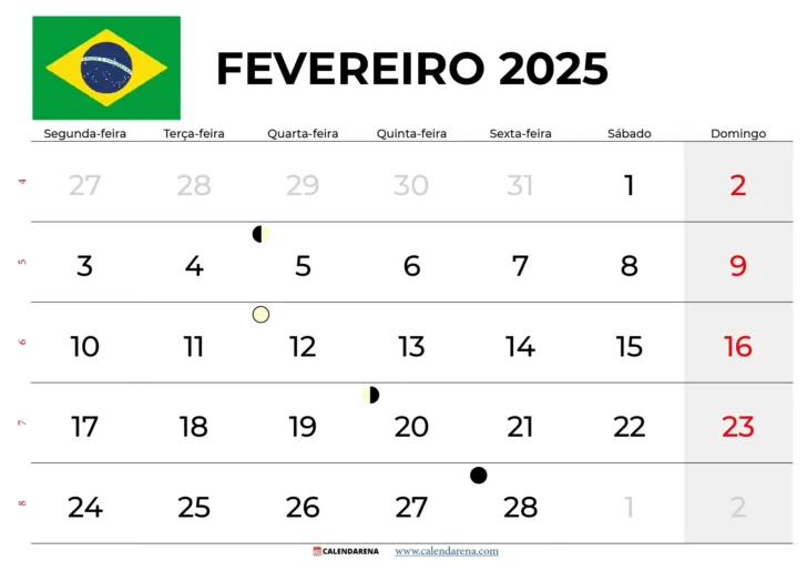 Calendário Fevereiro e Março 2025