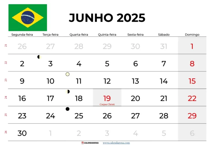 Calendário de Junho 2025